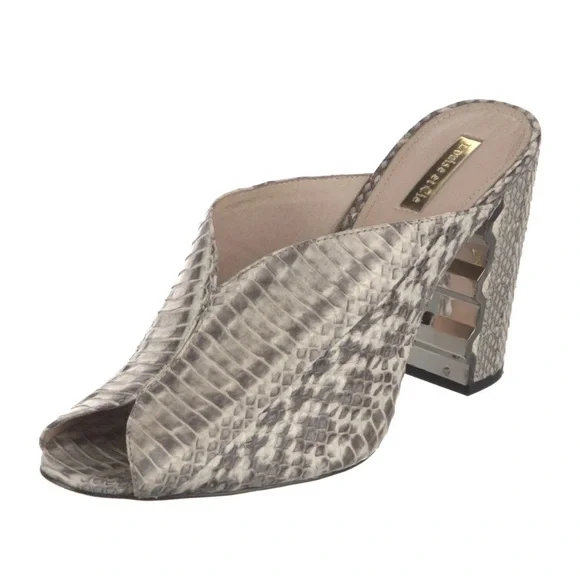 Louise Et Cie Korella Leather Snakeskin Print Heels Mules Size 8M - Picture 1 of 7